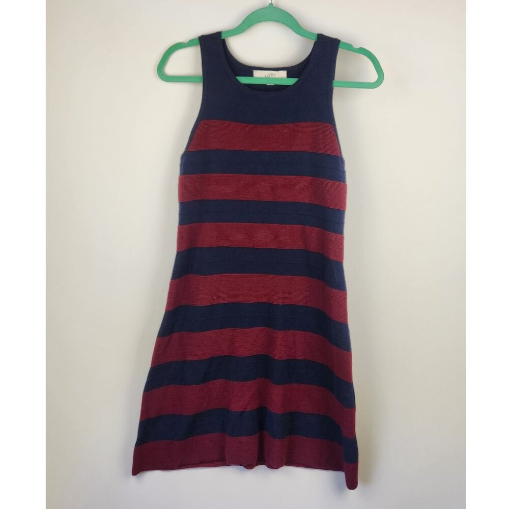 Ann Taylor Loft Wool Blend Striped Stretchy Knit Sleeveless Midi Dress sz M